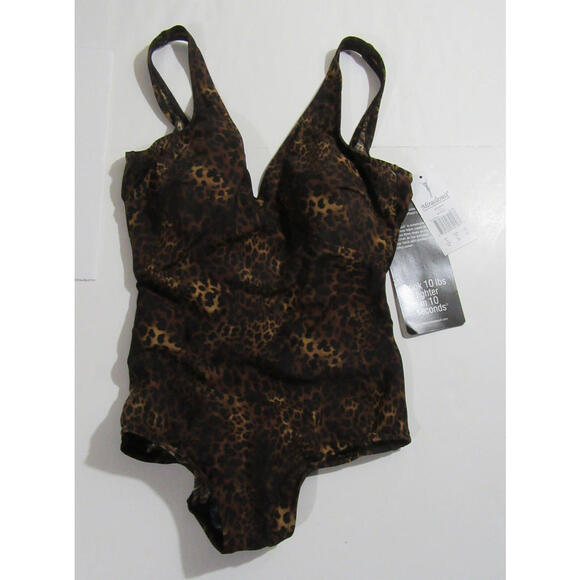 Miraclesuit Womens 1 Piece Swimsuit Brown and Black Leopard Print Size 14 - Picture 1 of 5